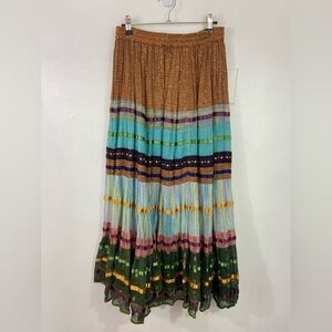 Anu Layered Maxi Boho Skirt Womens SZ Small  Tiered Cotton Gypsy Fairy Festival